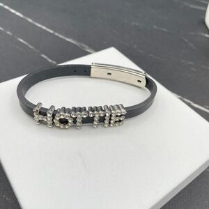 Y2K Silver-Tone Classic Rhinestone Rubber‎ Slider Charm "HOTTIE" Buckle Bracelet